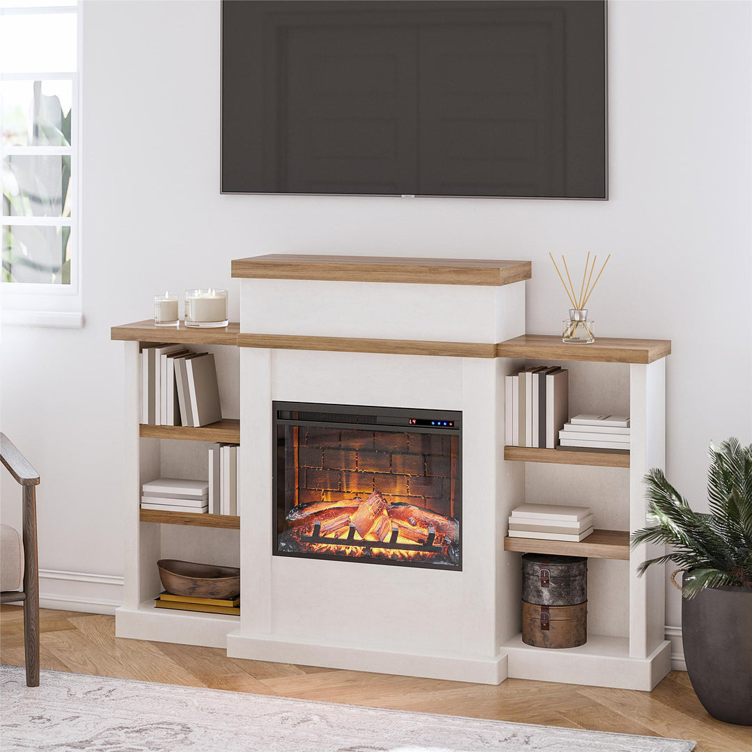 Gateswood Electric Fireplace with Mantel and Bookcase - Plaster