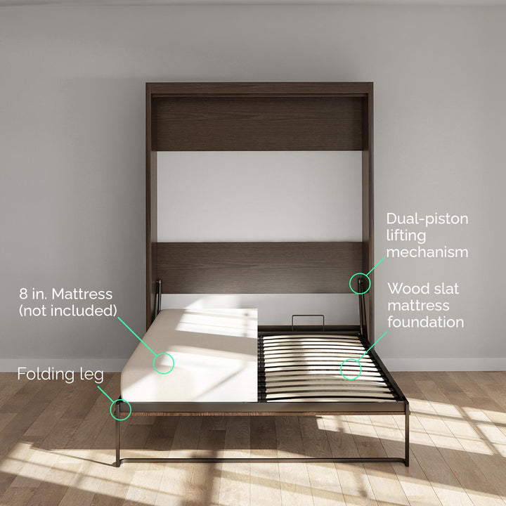 Paramount Queen Murphy Bed with 2 Bedside Bookcase Cabinets & Slide-Out Nightstands - Ivory Oak - Queen