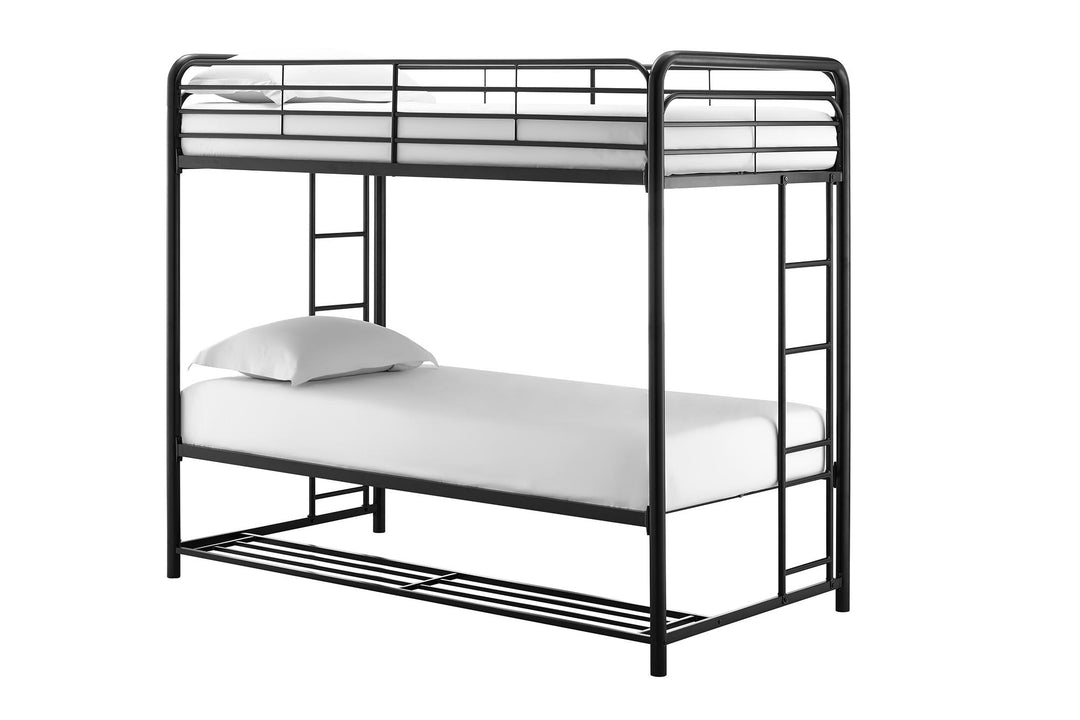 Travis Twin over Twin Metal Bunk Bed with Storage Bins - Black - Twin-Over-Twin