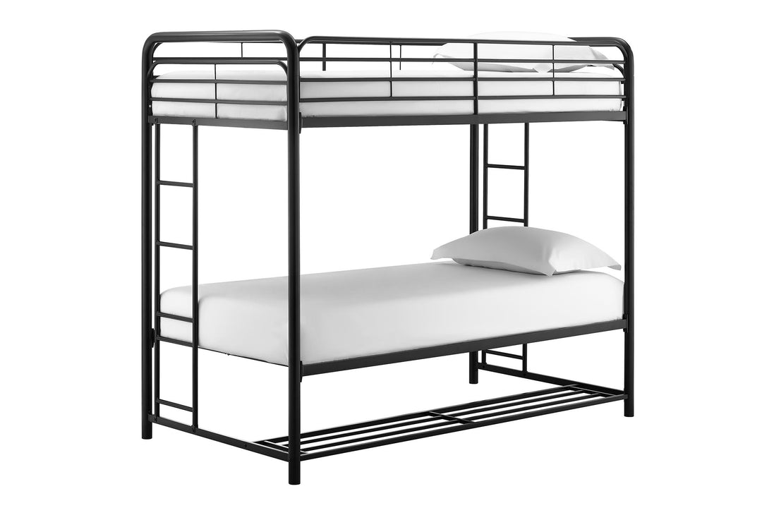 Travis Twin over Twin Metal Bunk Bed with Storage Bins - Black - Twin-Over-Twin