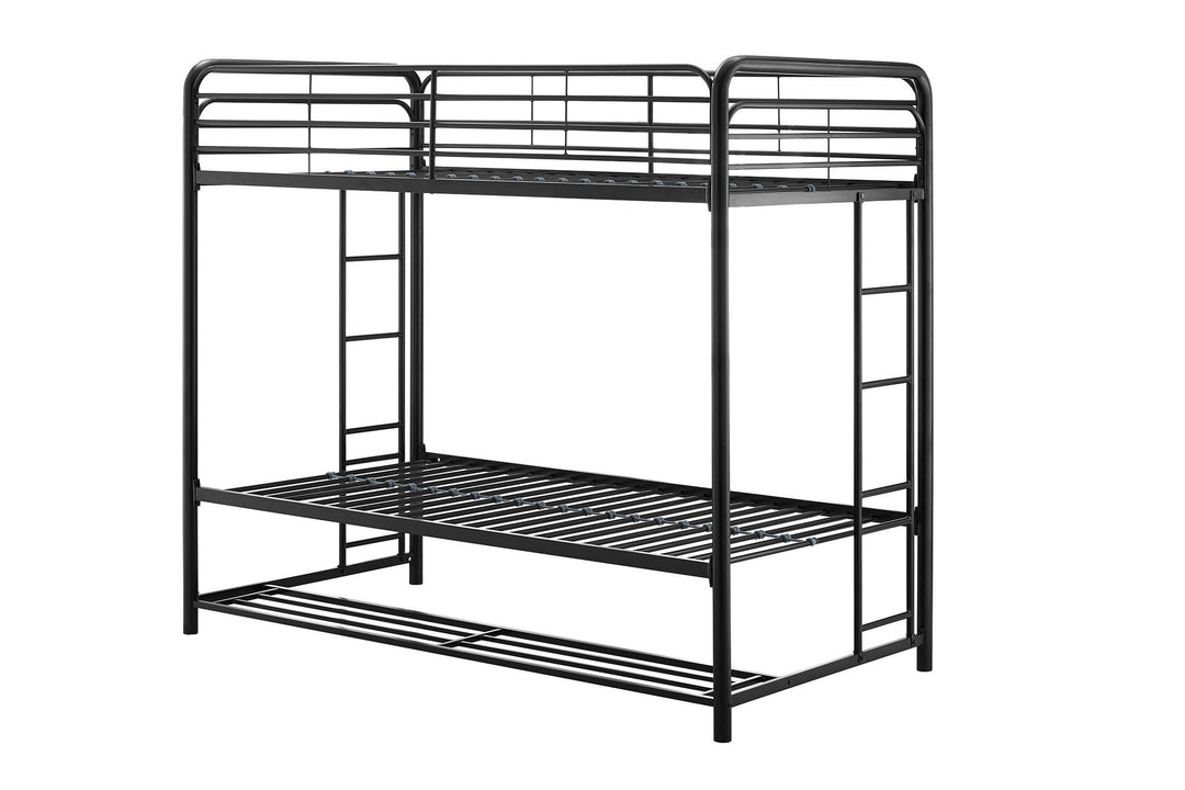 Travis Twin over Twin Metal Bunk Bed with Storage Bins - Black - Twin-Over-Twin