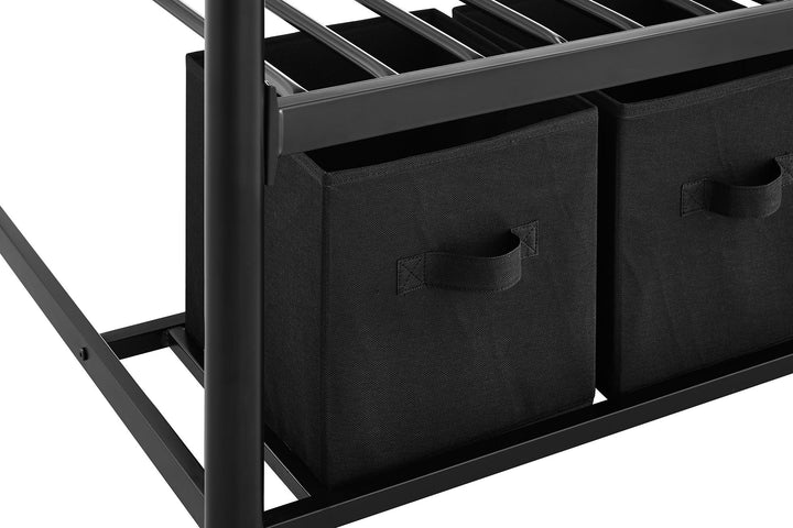 Travis Twin over Twin Metal Bunk Bed with Storage Bins - Black - Twin-Over-Twin