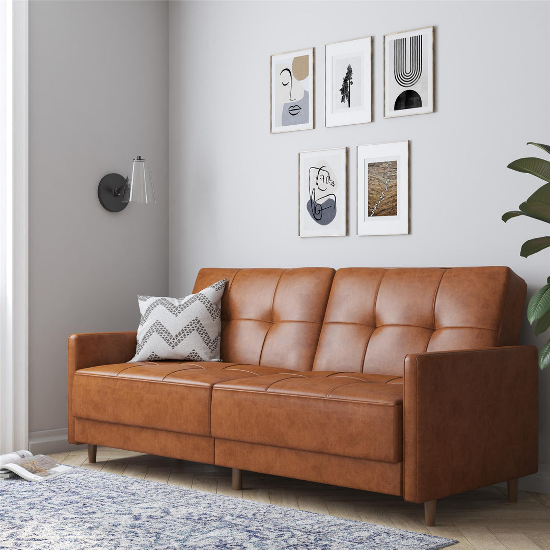 Andora Tufted Upholstered Coil Futon with Wooden Legs - Camel