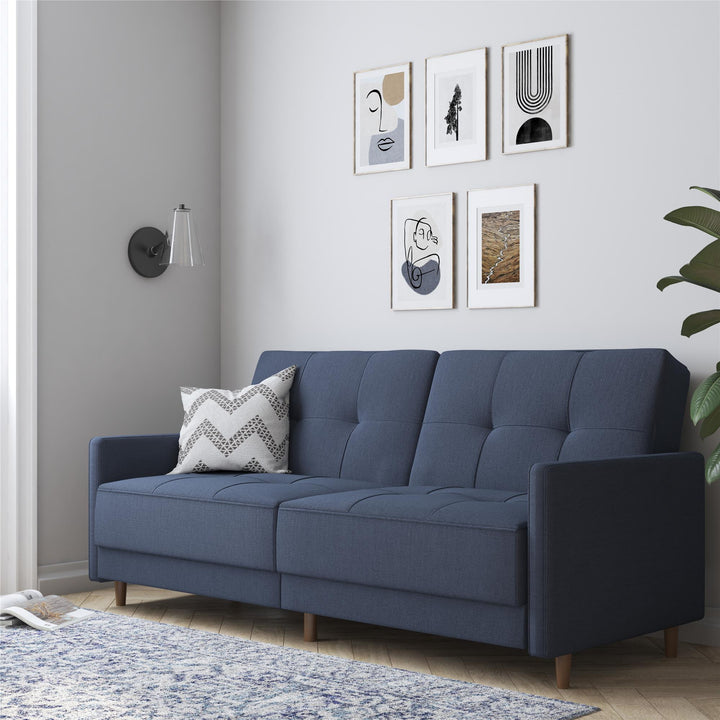 Andora Tufted Upholstered Coil Futon with Wooden Legs - Navy