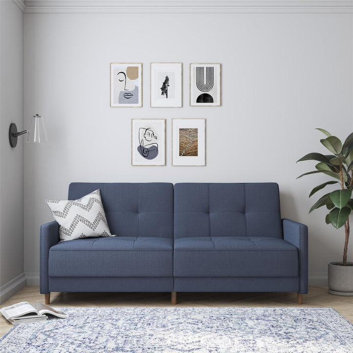 Andora Tufted Upholstered Coil Futon with Wooden Legs - Navy