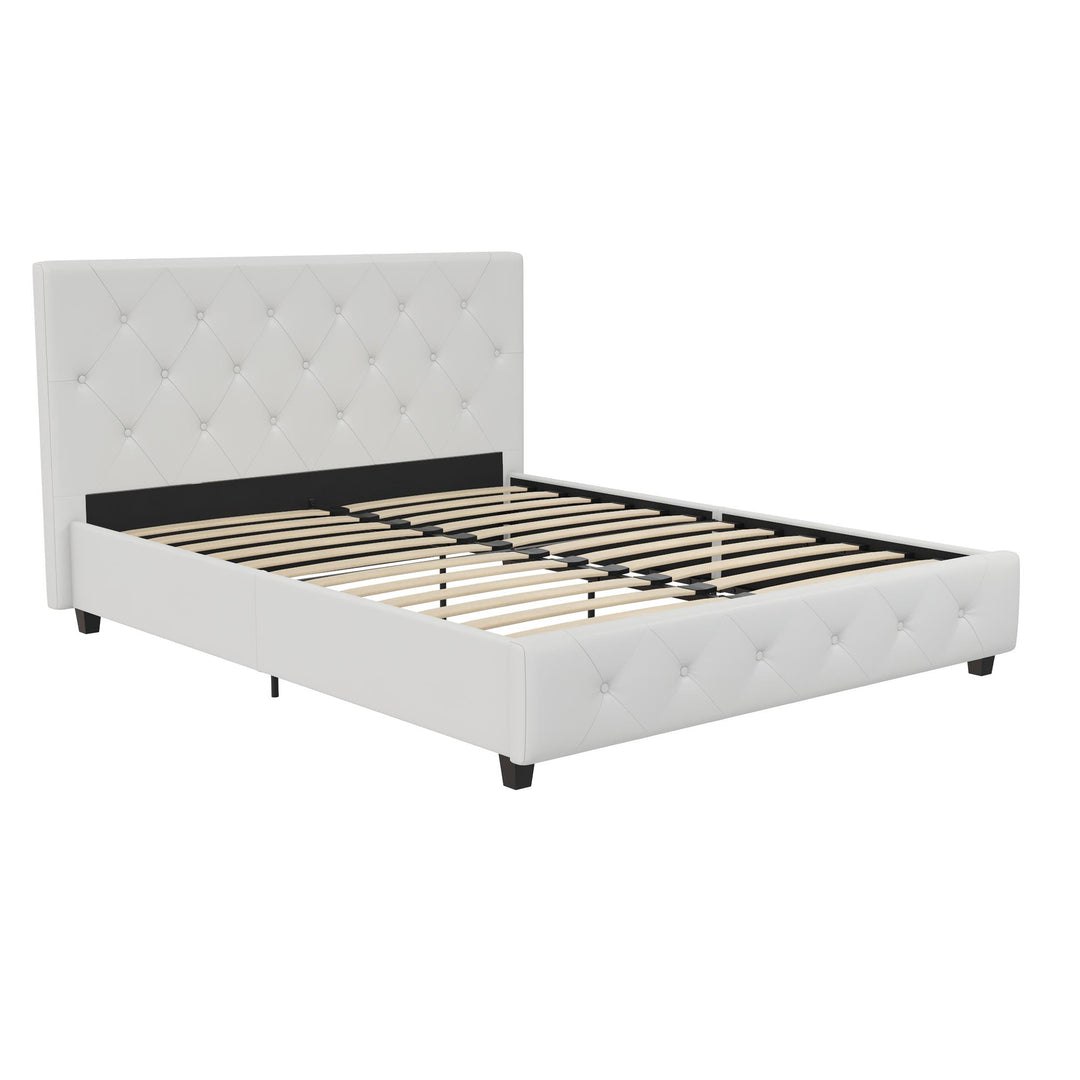 Dakota Upholstered Platform Bed With Diamond Button Tufted Heaboard - White Faux leather - Queen