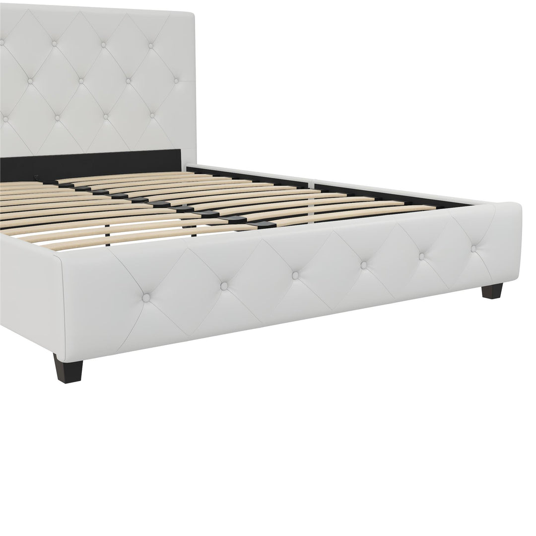 Dakota Upholstered Platform Bed With Diamond Button Tufted Heaboard - White Faux leather - Queen