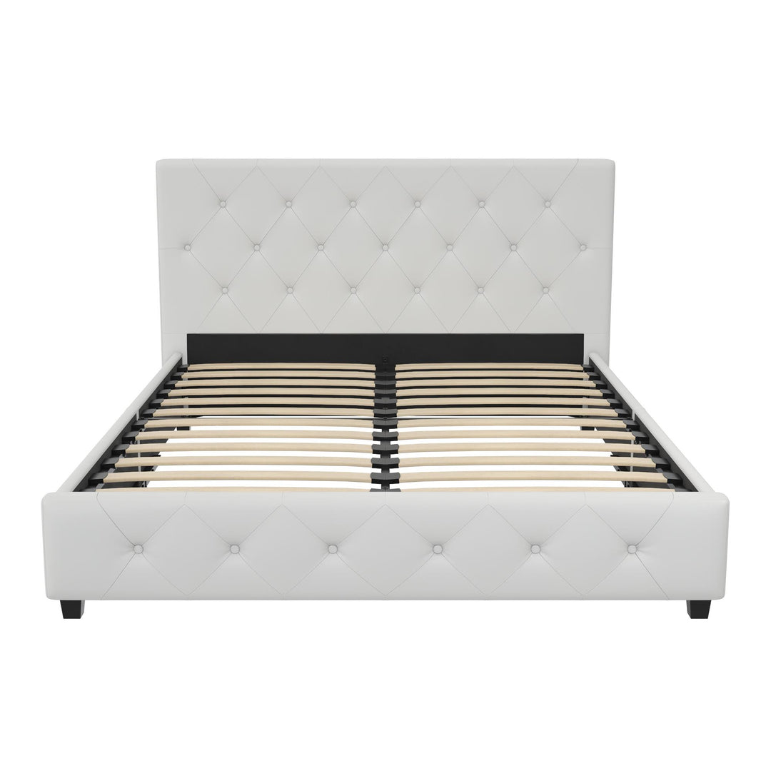 Dakota Upholstered Platform Bed With Diamond Button Tufted Heaboard - White Faux leather - Queen