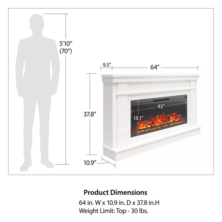 Elmcroft Wide Painted Mantel with 43" Linear Electric Fireplace Insert - White