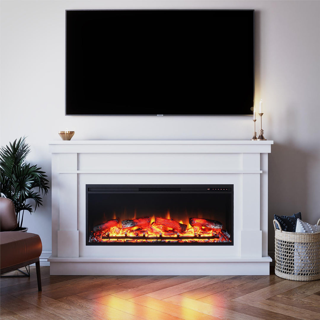 Elmcroft Wide Painted Mantel with 43" Linear Electric Fireplace Insert - White