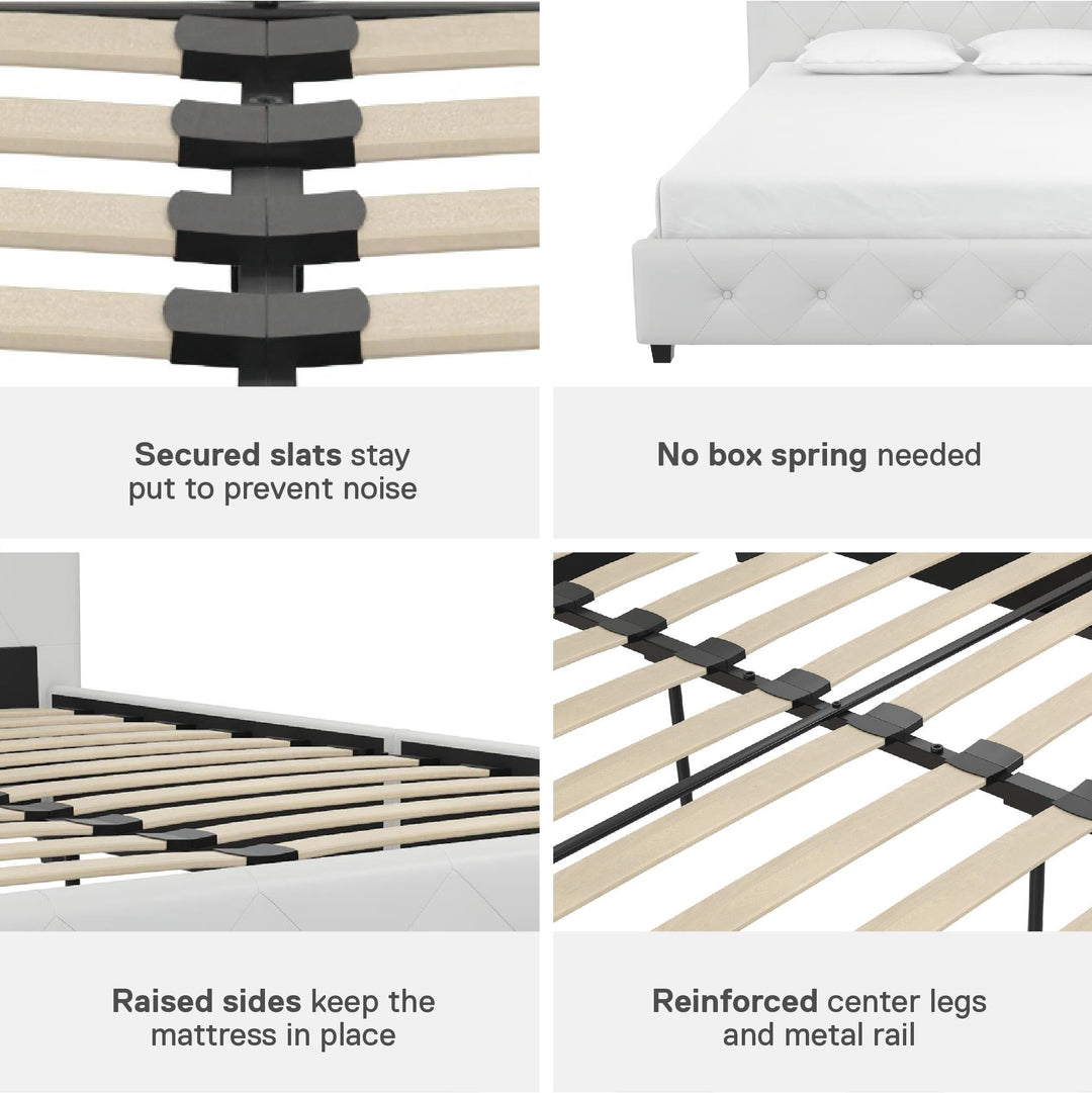 Dakota Upholstered Platform Bed With Diamond Button Tufted Heaboard - White Faux leather - Queen