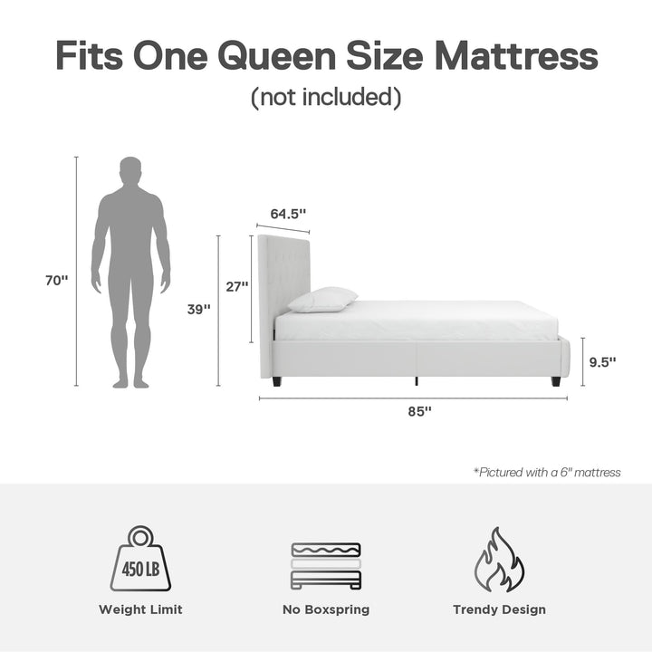 Dakota Upholstered Platform Bed With Diamond Button Tufted Heaboard - White Faux leather - Queen