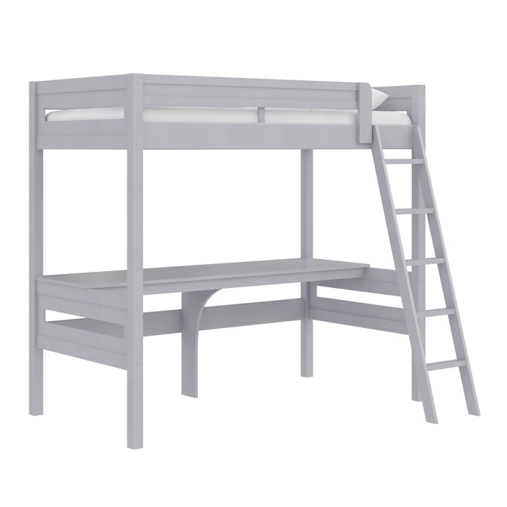 Harlan Twin Size Loft Bed with Desk and Ladder - Gray