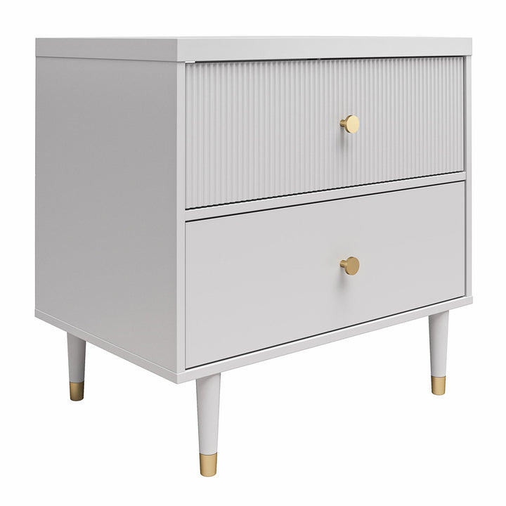 Elizabeth 2 Drawer Textured Nightstand with Gold Knobs - Dove Gray