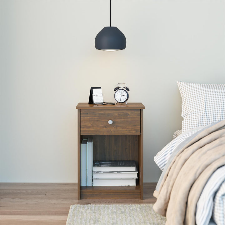 Ellywn Nightstand with 1 Drawer and Open Shelf - Saint Walnut