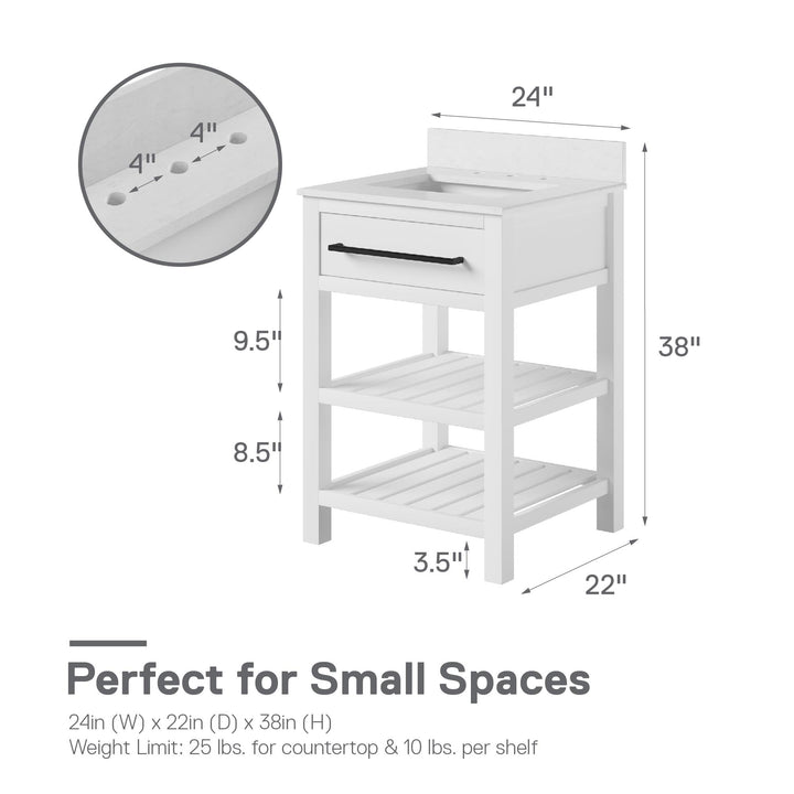 Camden Bathroom Vanity with Ceramic Sink and Metal Towel Rack - White - 24"