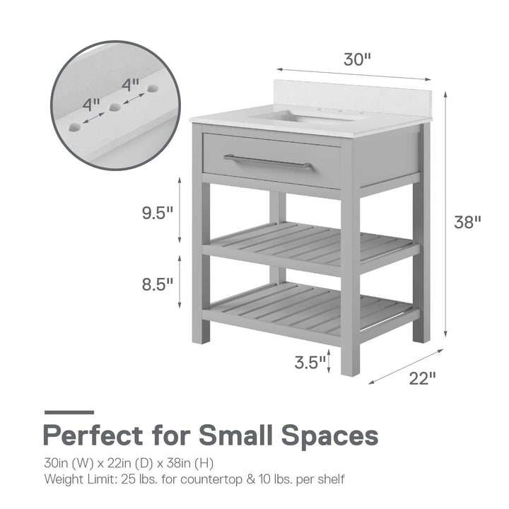 Camden Bathroom Vanity with Ceramic Sink and Metal Towel Rack - Gray - 30"