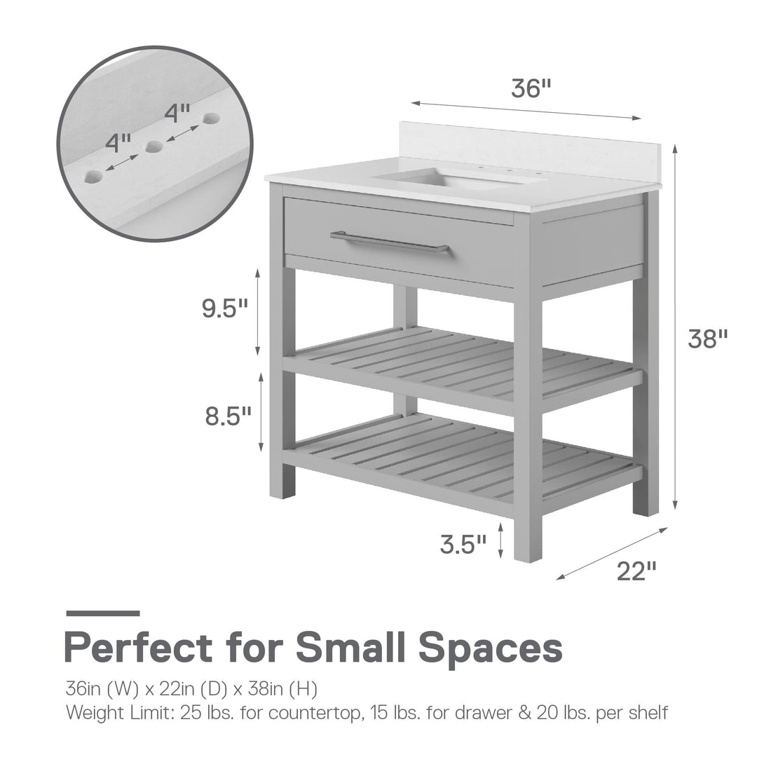 Camden Bathroom Vanity with Ceramic Sink and Metal Towel Rack - Gray - 36"