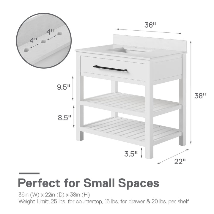 Camden Bathroom Vanity with Ceramic Sink and Metal Towel Rack - White - 36"