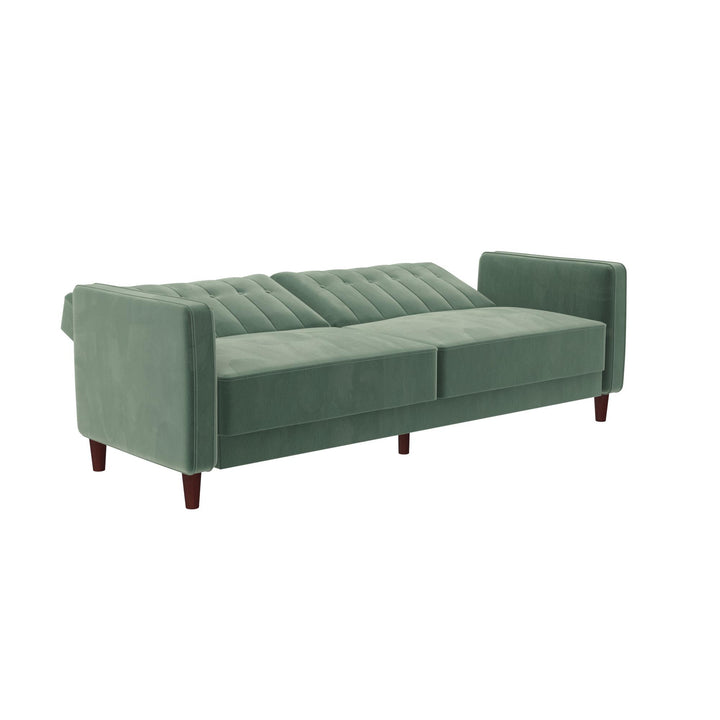 Pin Tufted Transitional Futon with Vertical Stitching and Button Tufting - Light Green