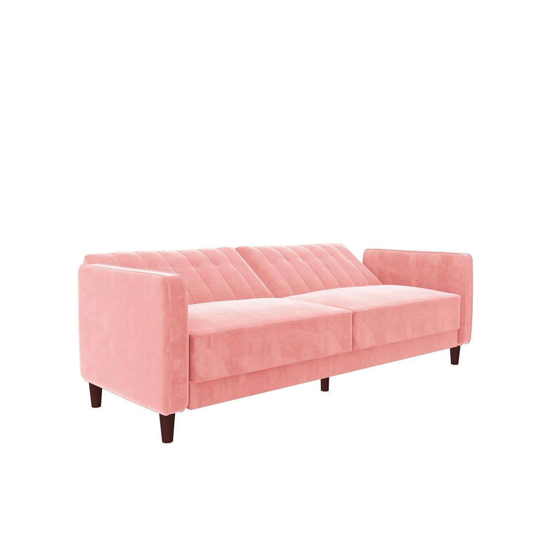 Pin Tufted Transitional Futon with Vertical Stitching and Button Tufting - Pink