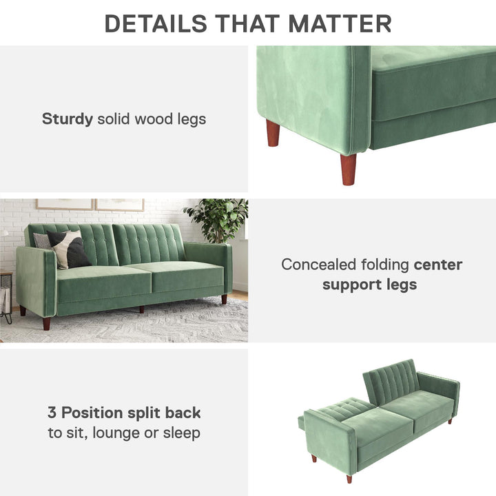 Pin Tufted Transitional Futon with Vertical Stitching and Button Tufting - Light Green