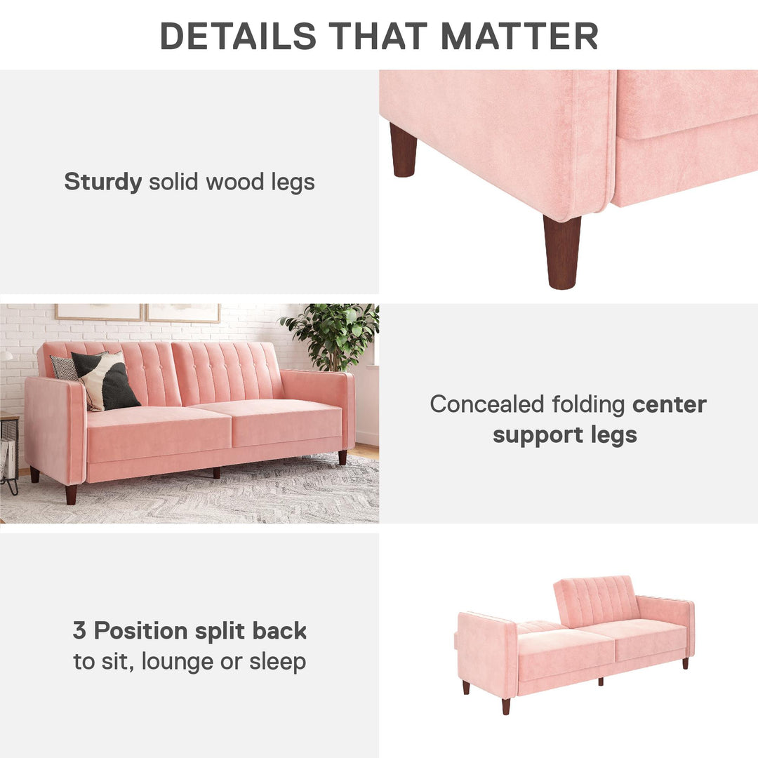 Pin Tufted Transitional Futon with Vertical Stitching and Button Tufting - Pink