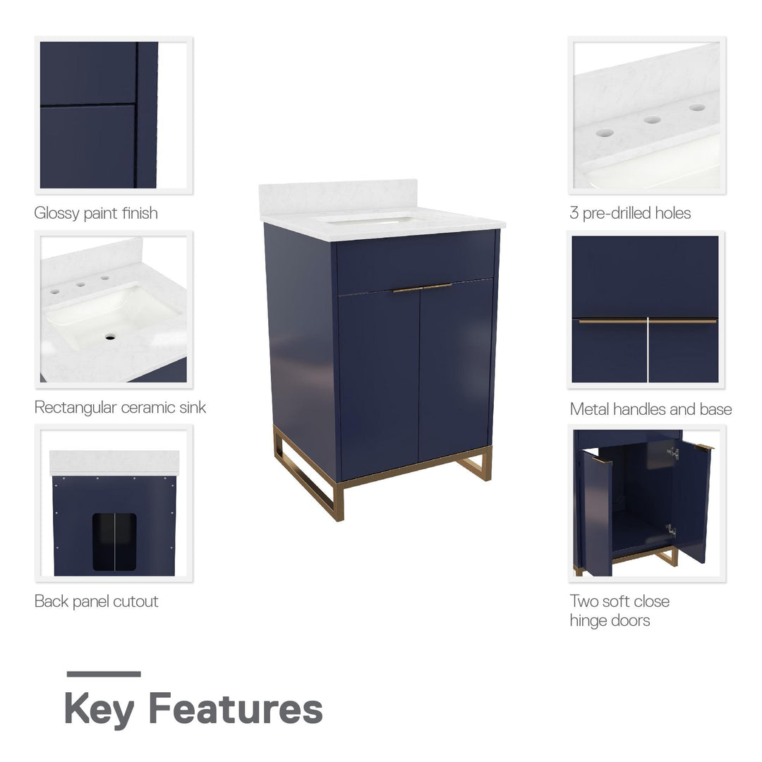 Leona 24 Inch Bathroom Vanity - Navy - 24"