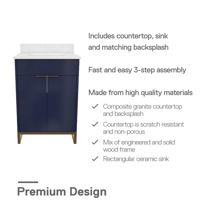 Leona 24 Inch Bathroom Vanity - Navy - 24"