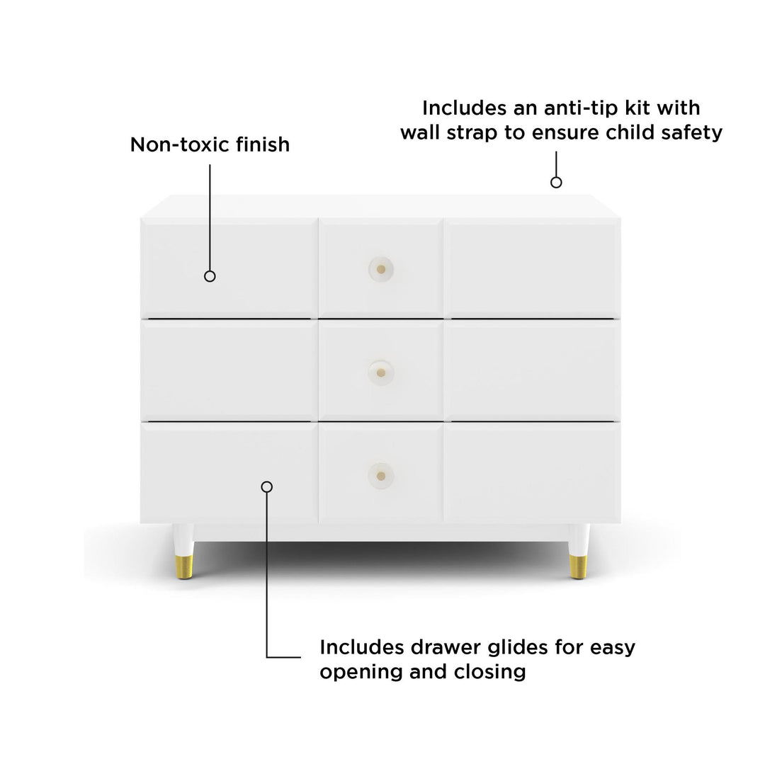 Aviary 3-Drawer Dresser with Gold Hardware - White