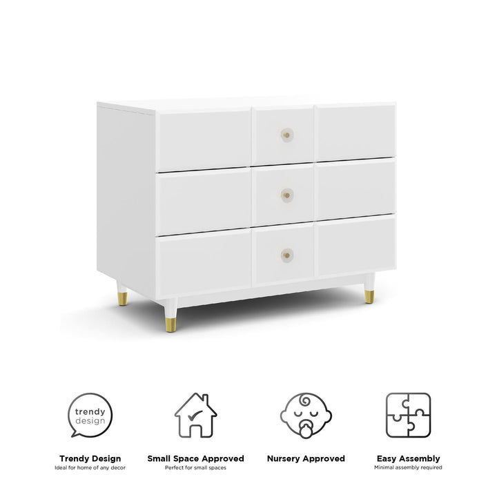 Aviary 3-Drawer Dresser with Gold Hardware - White