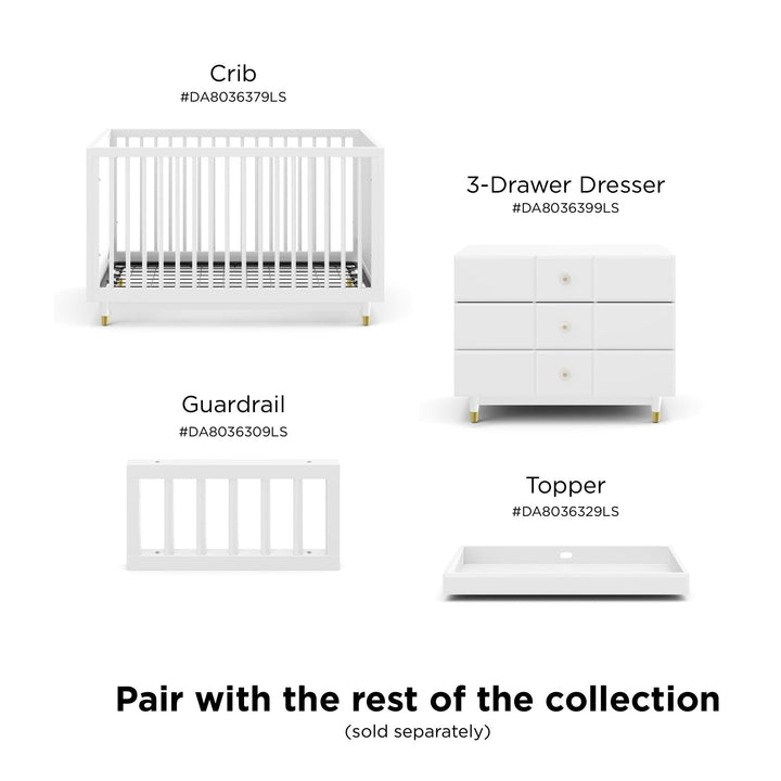 Aviary 3-Drawer Dresser with Gold Hardware - White