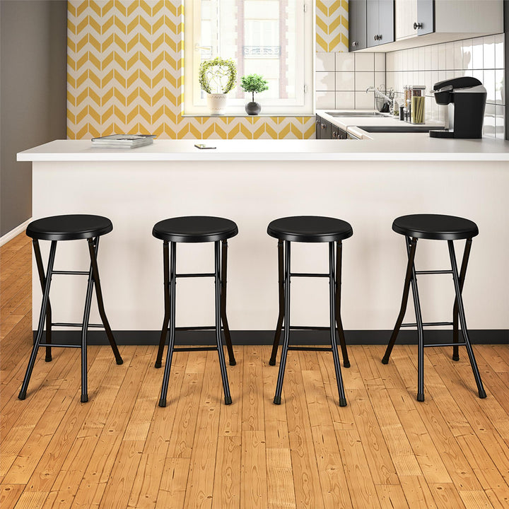 24 Inch Vinyl Padded Folding Stool with 200 lb Weight Capacity - Black - 4-Pack