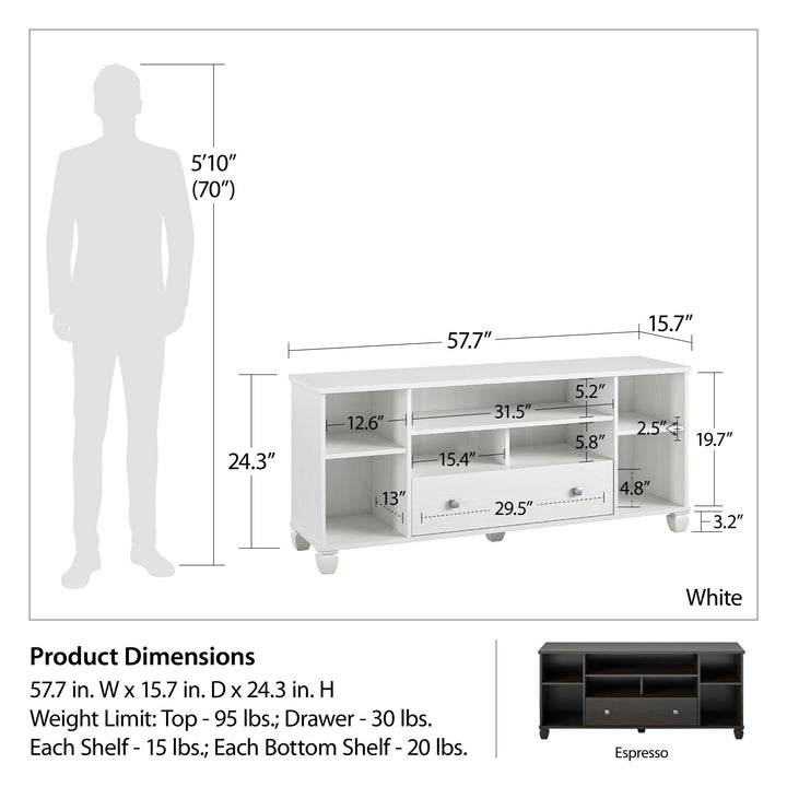 Brett TV Stand for TVs up to 64" with 7 Open Shelves and 1 Drawer - Espresso