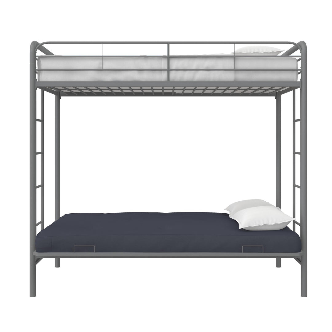 Sammuel Twin over Futon Metal Bunk Bed with Integrated Ladders and Guardrails - Silver - Twin-Over-Futon