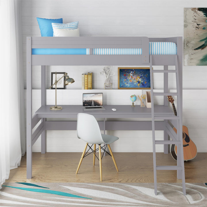 Harlan Twin Size Loft Bed with Desk and Ladder - Gray