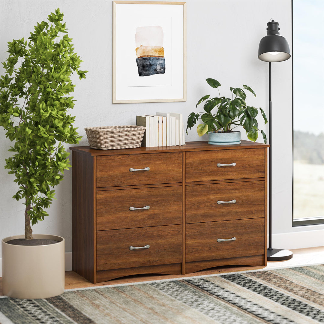 Jerry Hill Wide 6 Drawer Dresser - Brown Oak