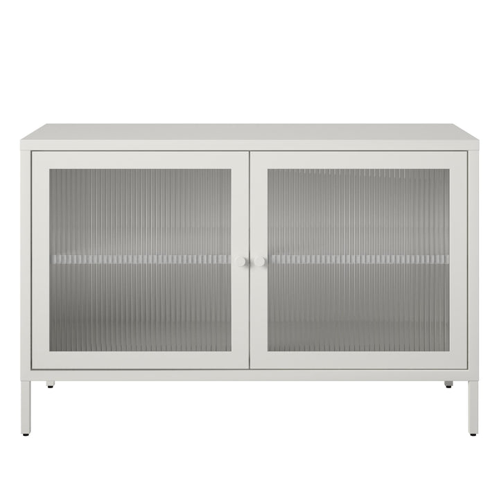 Shadwick 2 Door Wide Metal Locker Storage Accent Cabinet-Fluted Glass Doors - White