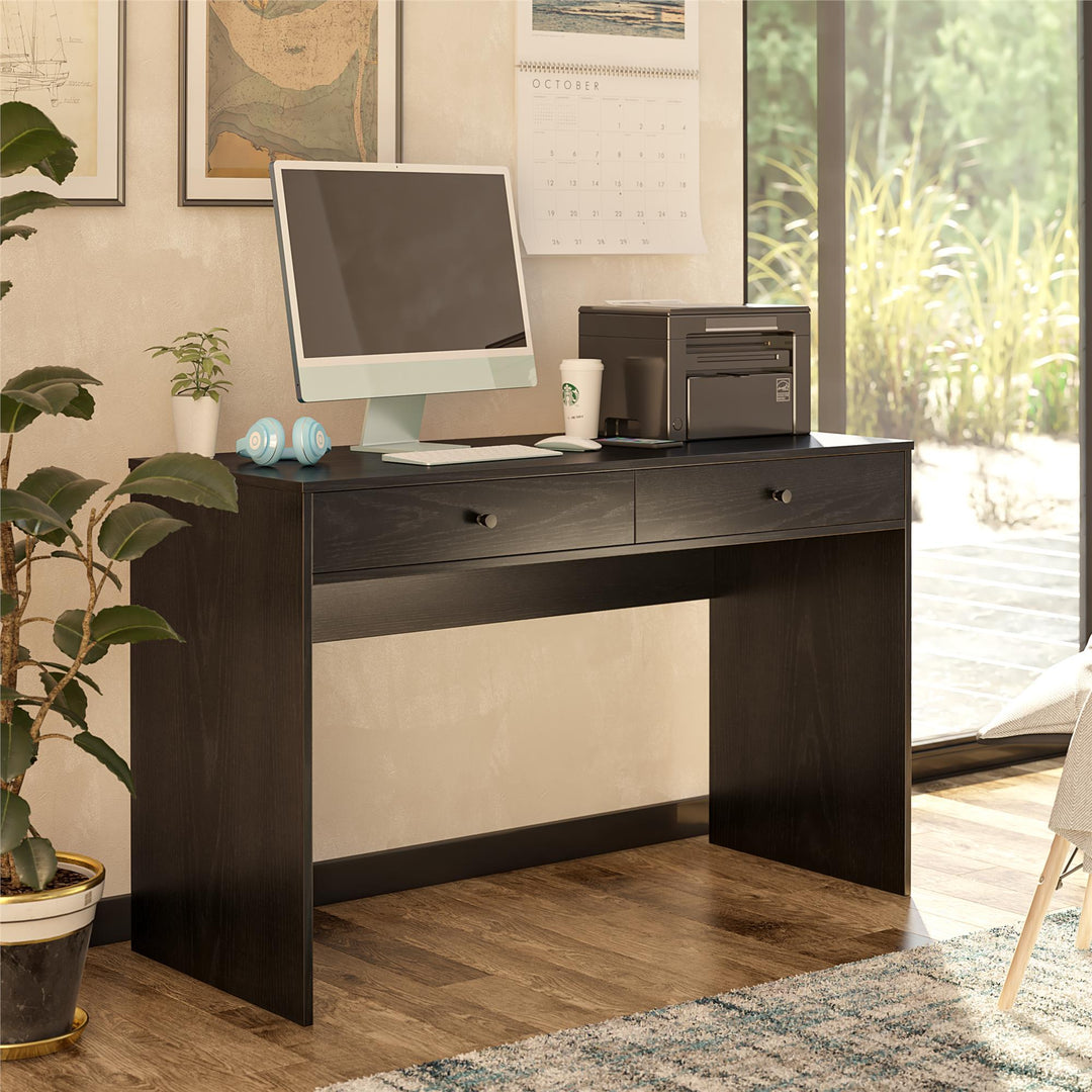 The Loft Simple Desk with 2 Storage Drawers - Black Oak