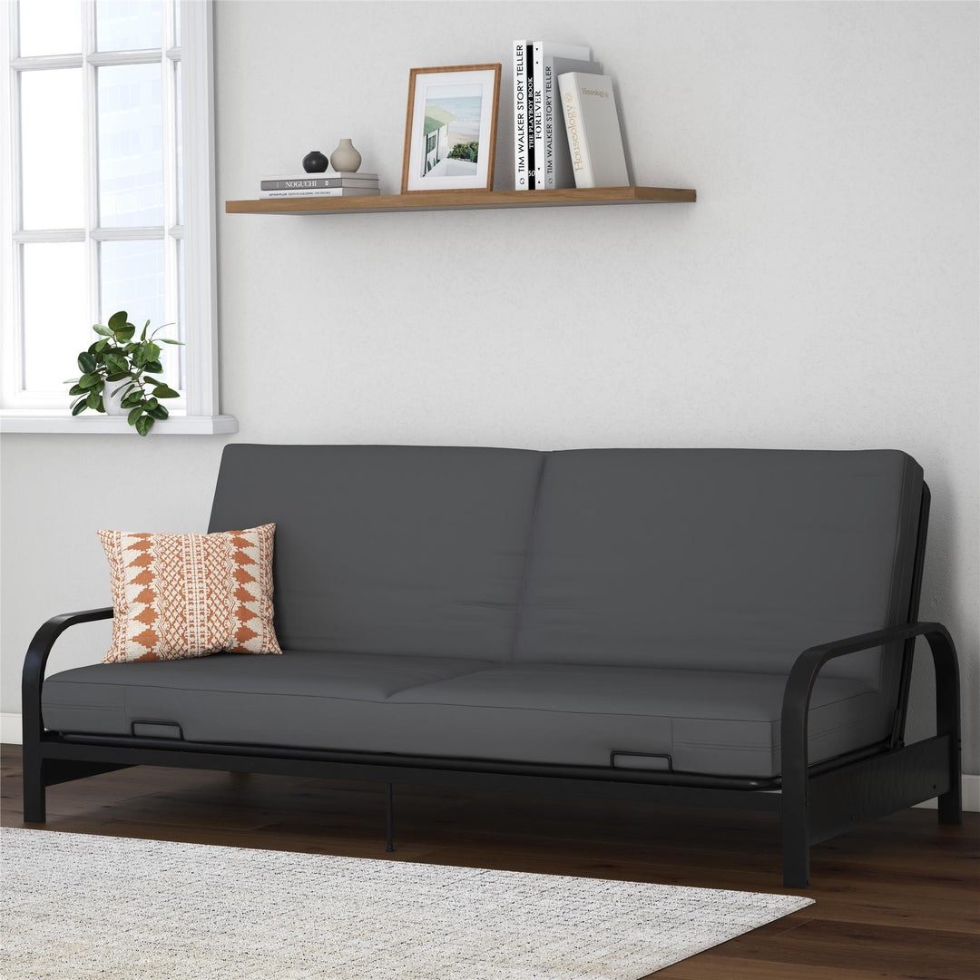 DHP Elbern Black Metal Arm Futon Frame with Microfiber Slipcover - Gray - Full