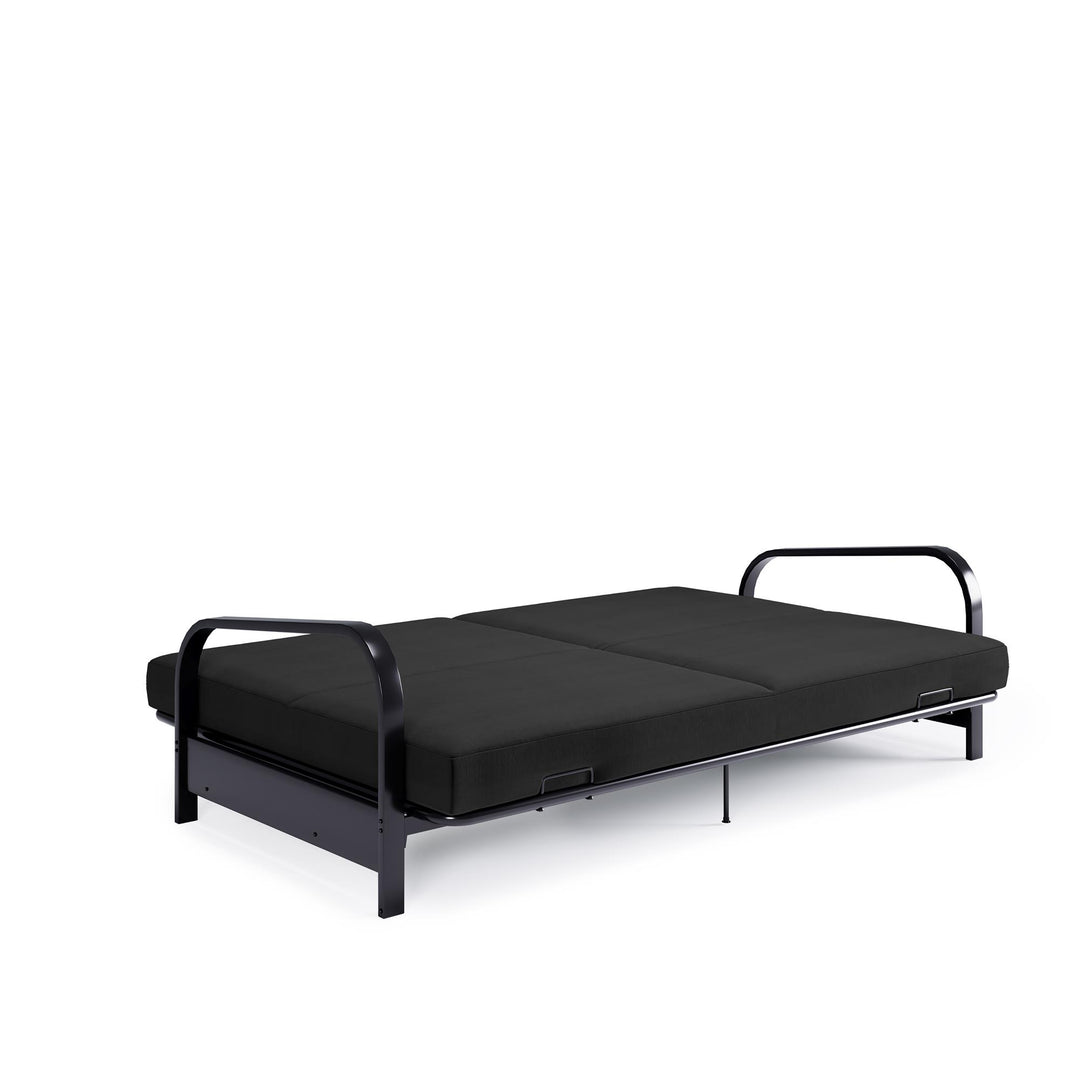 Karli Black Metal Arm Futon Frame with 6" Blue Mattress and EXTRA Black Mattress Cover - Blue