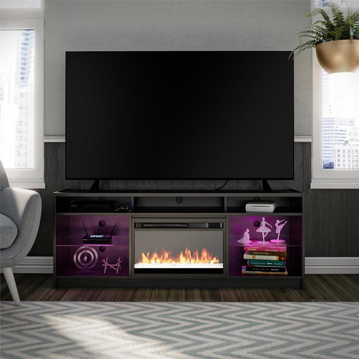 Luna Fireplace TV Stand for TVs up to 65 Inches - Black Oak