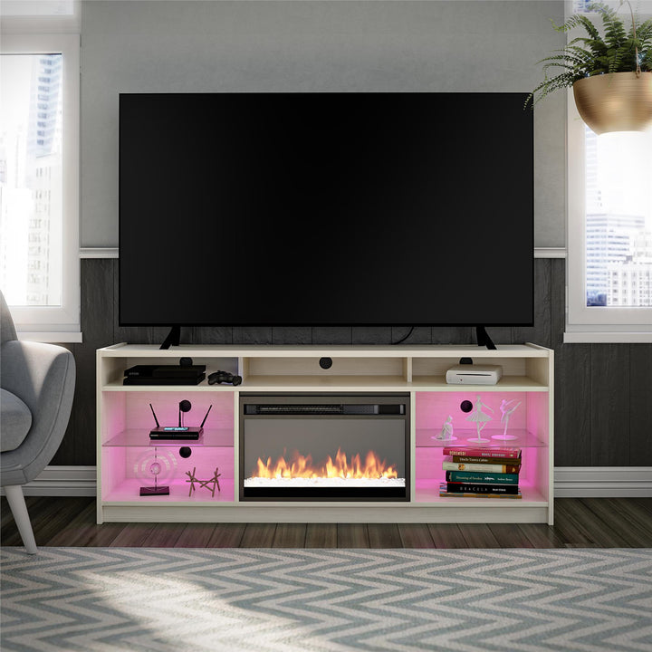 Luna Fireplace TV Stand for TVs up to 65 Inches - Ivory Oak