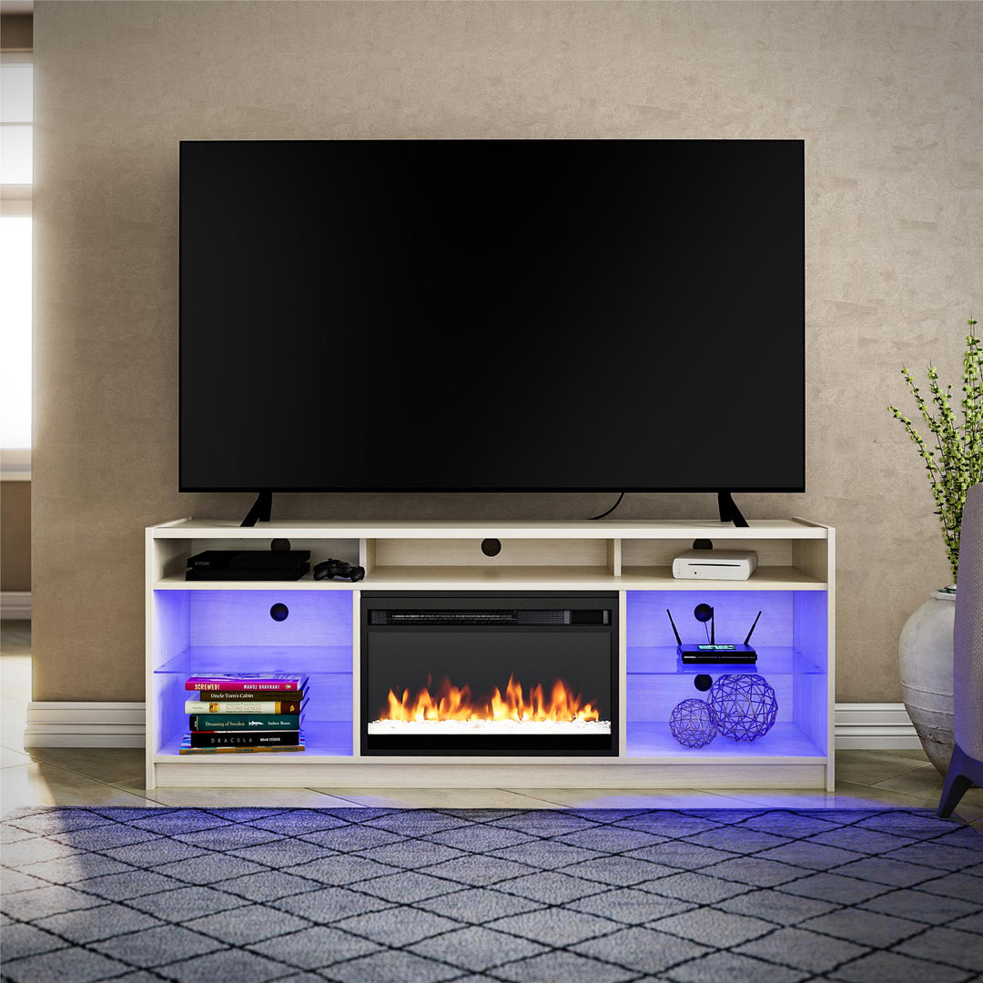 Luna Fireplace TV Stand for TVs up to 65 Inches - Ivory Oak