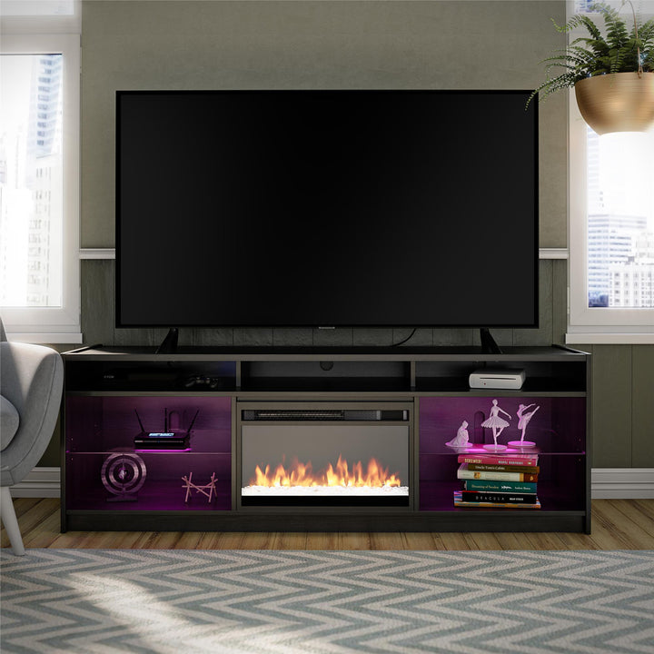 Luna Fireplace TV Stand for TVs up to 75 Inches - Black Oak