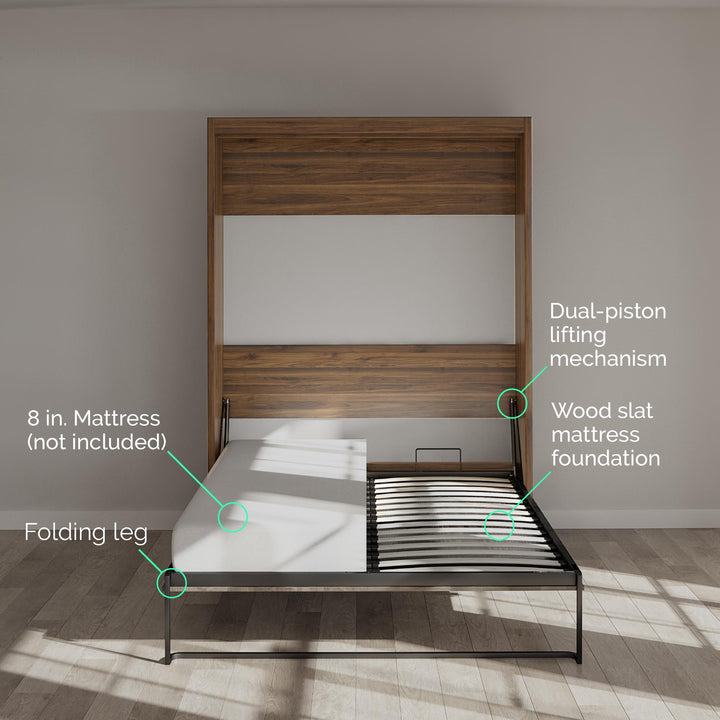 Paramount Full Murphy Bed with 2 Bedside Bookcase Cabinets & Slide-Out Nightstands - Columbia Walnut - Full