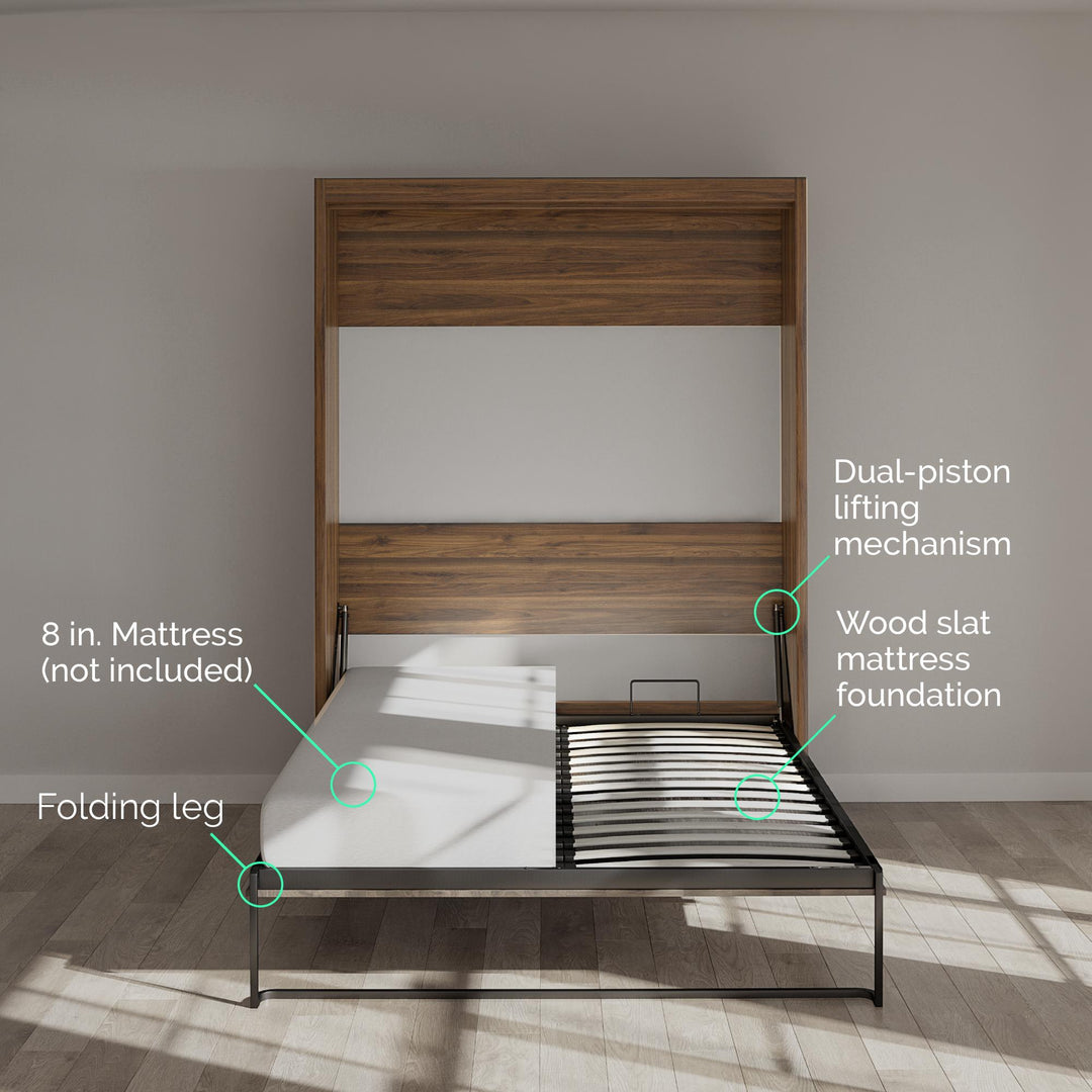 Paramount Queen Murphy Bed with 2 Bedside Bookcase Cabinets & Slide-Out Nightstands - Columbia Walnut - Queen