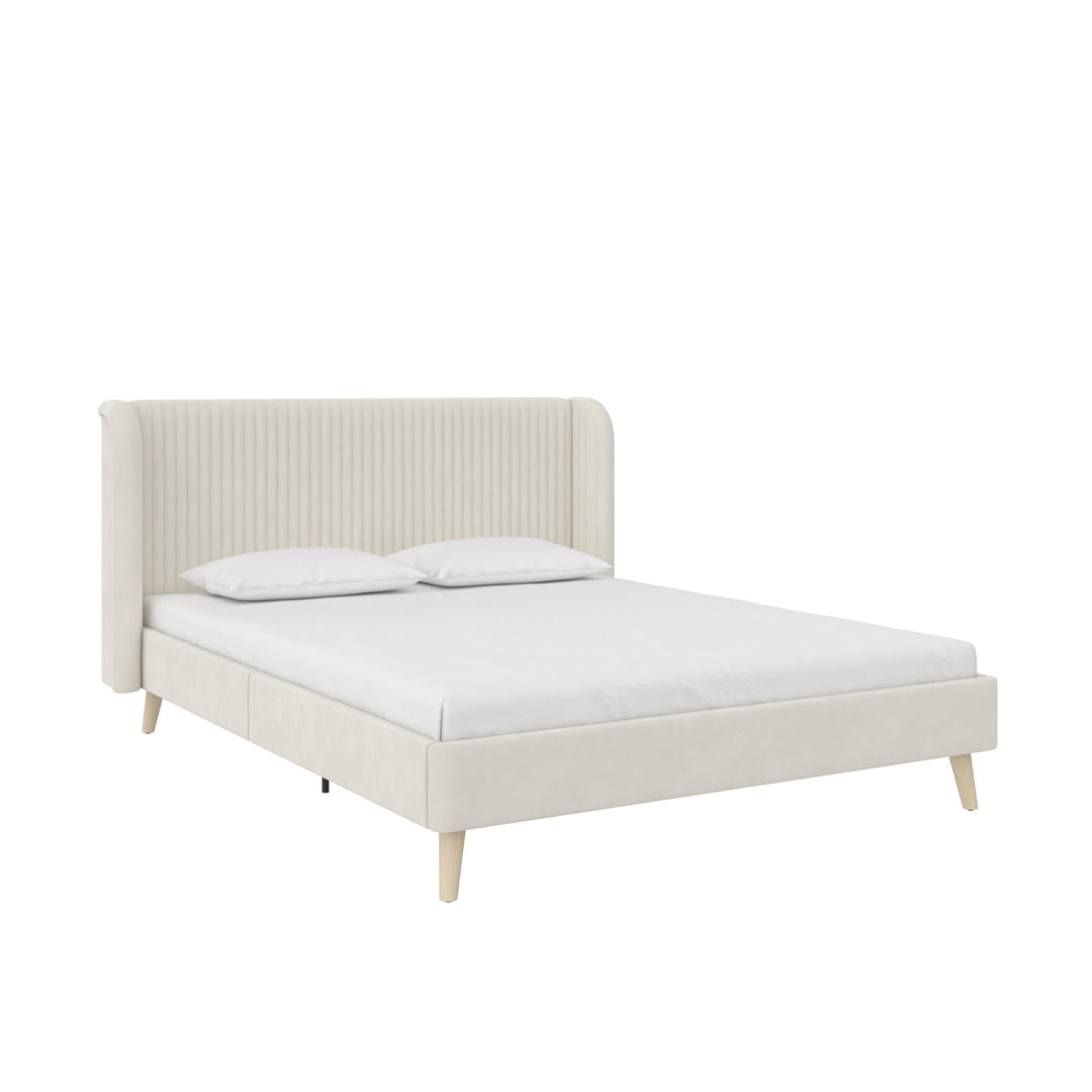 Holly Upholstered Wingback Bed with Vertical Ribbed Tufting - Ivory - Queen