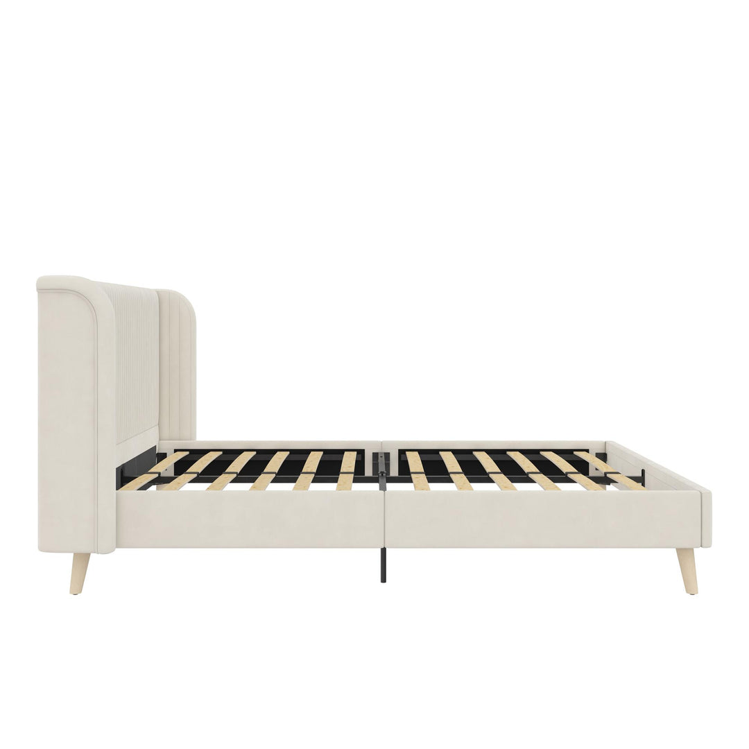 Holly Upholstered Wingback Bed with Vertical Ribbed Tufting - Ivory - Queen