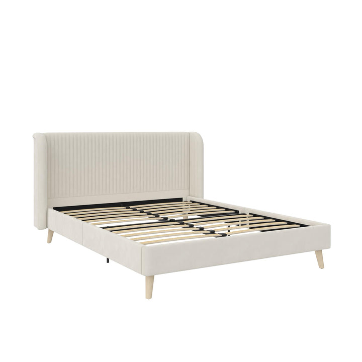 Holly Upholstered Wingback Bed with Vertical Ribbed Tufting - Ivory - Queen